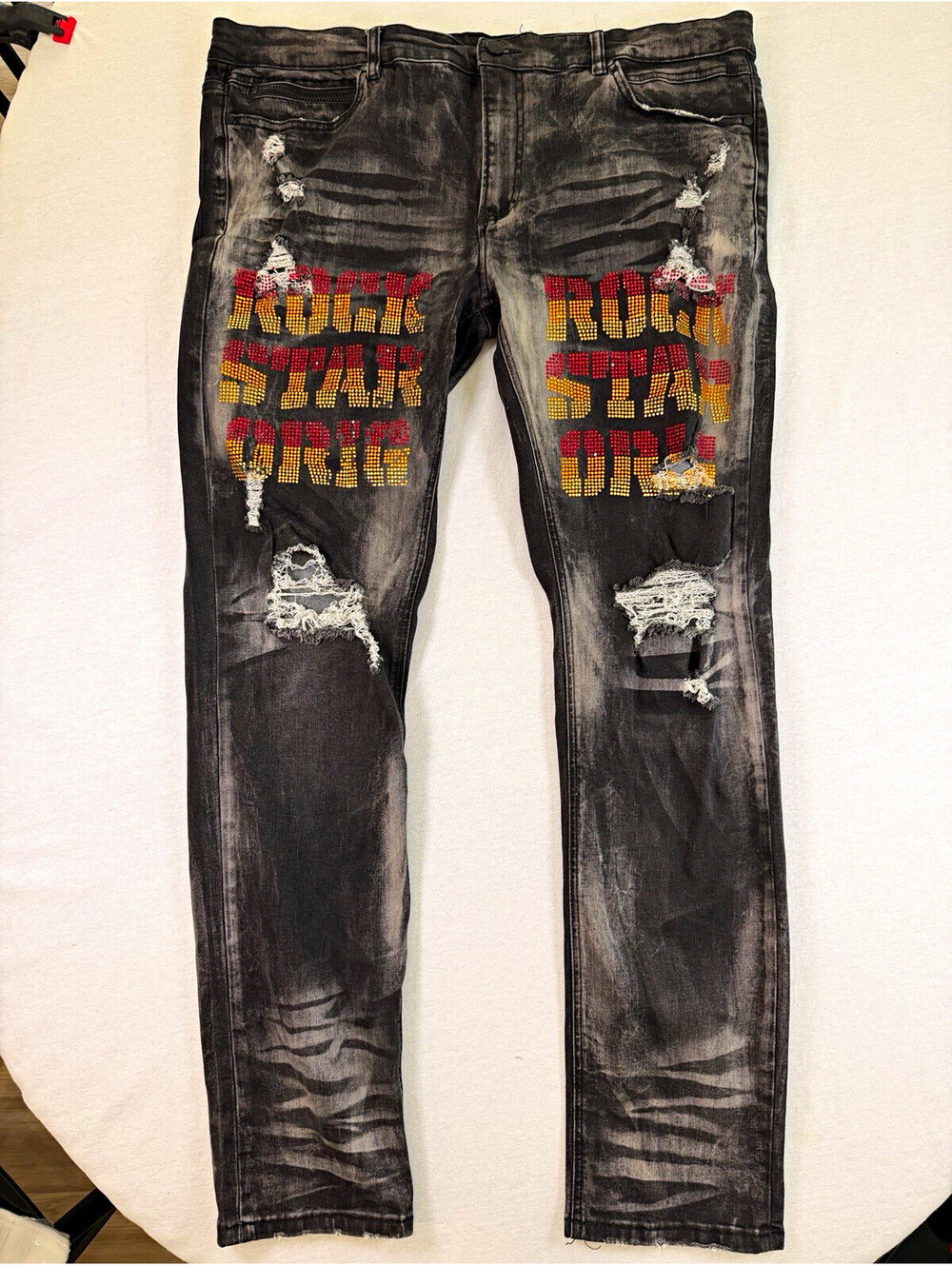 Rockstar Original Distressed Jeans Rhinestone Black Denim